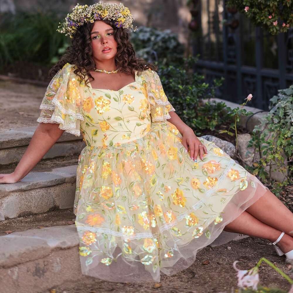 JessaKae Yellow Floral Midi Dress 3X - Picture 2 of 15